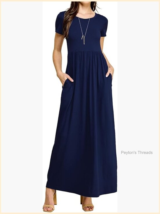 Dresses & Skirts - Short Sleeve Loose Plain Casual Long Maxi Dress with Pockets